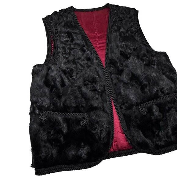 Vintage 70 Black Real Sheep Fur Vest SZ M Swakara Karalul Boho Whimsigoth Folk - Picture 5 of 14